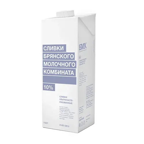 Сливки ультрапастеризованные 10% БМК  1л/12шт/6мес
